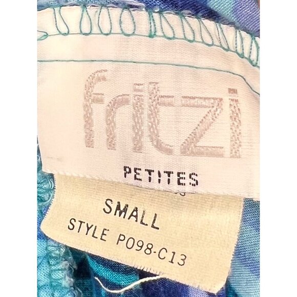 Vintage FRITZI Petites Women's Skirt Size Small Leaf Print Blues Button Down Poc - Picture 4 of 6